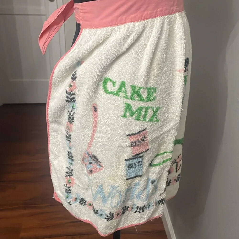 Vintage pink, white, blue TerryCloth Half Apron cake mixThemed Terrycloth Cotton